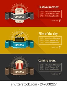 Retro cinema banners posters flyers templates flat design. Eps10 vector illustration. Isolated on white background