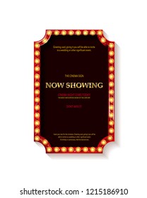 Retro cinema bulb sign shape - vintage old theater casino or circus illuminated light frame banner. Vector illustration