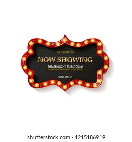 Retro cinema bulb sign shape - vintage old theater casino or circus illuminated light frame banner. Vector illustration