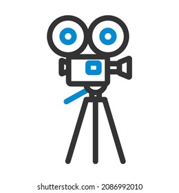 Retro Cinema Camera Icon. Bold outline design with editable stroke width. Vector Illustration.