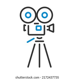 Retro Cinema Camera Icon. Editable Bold Outline With Color Fill Design. Vector Illustration.