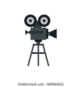 Retro cinema camera icon in flat style on a white background