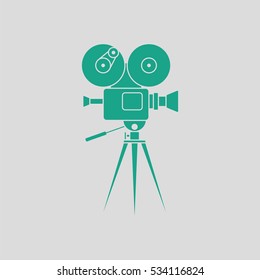Retro cinema camera icon. Gray background with green. Vector illustration.