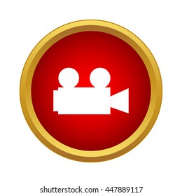 Retro cinema camera icon in simple style on a white background