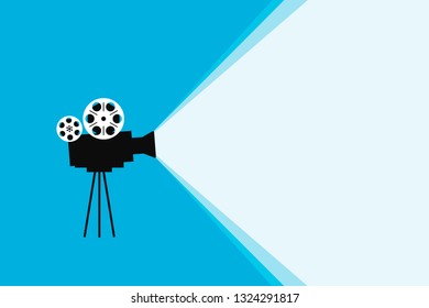 Retro cinema camera on blue background template for banner other things.