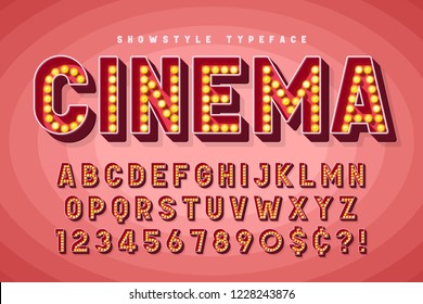 Retro Cinema Font Design, Cabaret, Broadway Letters And Numbers. Swatches Color Control