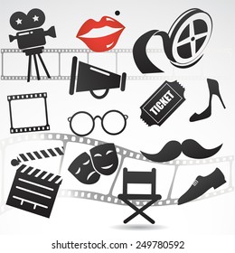 Retro cinema icon collection. Vector illustration.