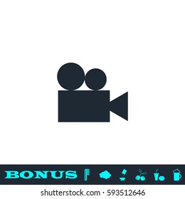 Retro cinema icon flat. Black pictogram on white background. Vector illustration symbol and bonus button