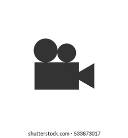 Retro cinema icon flat. Illustration isolated on white background. Vector grey sign symbol