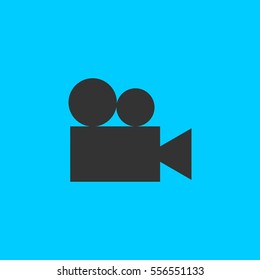 Retro cinema icon flat. Simple vector black pictogram on blue background
