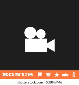Retro cinema icon flat. White pictogram on black background. Vector illustration symbol and bonus button tooth, vase, star, mirror, bottle