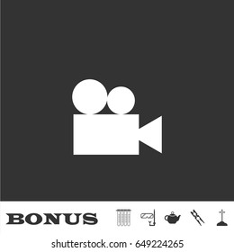Retro cinema icon flat. White pictogram on black background. Vector illustration symbol and bonus icons