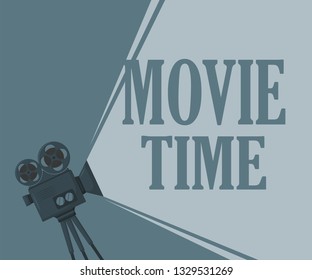 Retro cinema icon with text in flat style, vector