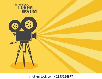 Retro cinema icon with text place, yellow background. vector illustration