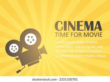 Retro cinema icon with text place, yellow background. vector illustration