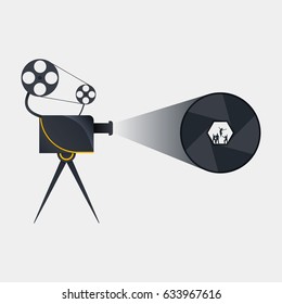 Retro cinema labels badges emblems and design elements. Vector vintage illustration.