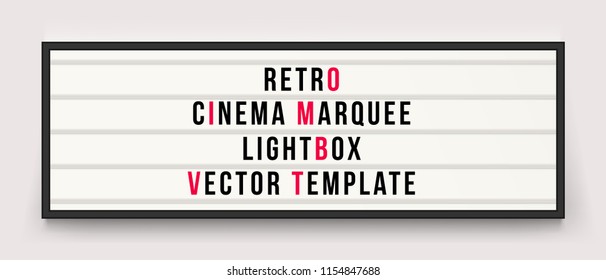Retro Cinema Marquee Or Movie Signage Lightbox In Frame Vector Template