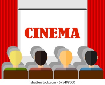 Retro cinema, people watch a movie in the cinema. Flat design, vector illustration, vector.