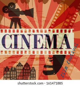 Retro Cinema Poster, Vector Illustration