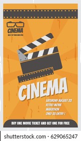 Retro cinema poster, vector illustration