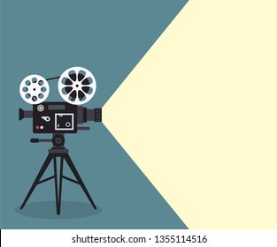 Retro Cinema Projector On Poster. Vector Illustration