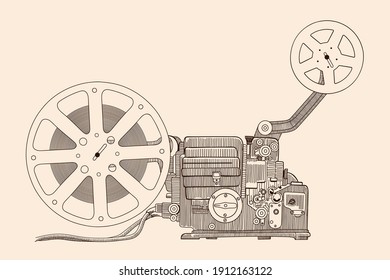 Retro cinema projector for showing the film on the screen.