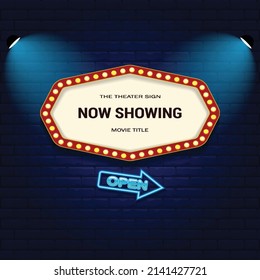 Retro Cinema with Sparking Blue Color and Blue Neon