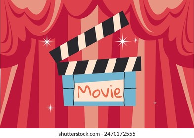 Retro cinema theatre movie show stage concept. Vector graphic design illustration