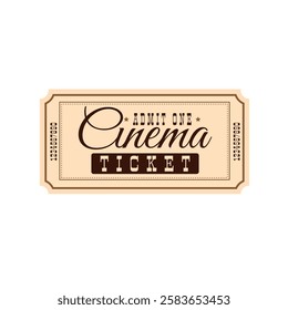 Retro cinema ticket in country style on a cream background. Vector illustration