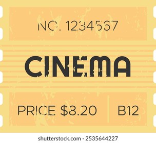 Retro cinema ticket displaying price, seat number, and serial number, evoking nostalgic feelings of classic movie experiences