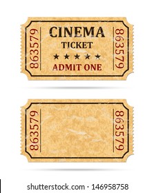 Retro cinema ticket and empty ticket