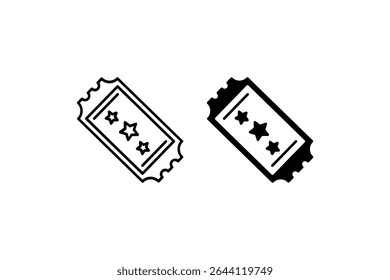 Retro Cinema Ticket Icon Set. A black icon of a retro cinema ticket, representing entertainment.