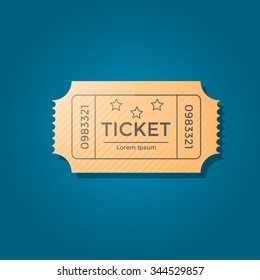 Retro cinema ticket. Illustration of designer on a blue background.