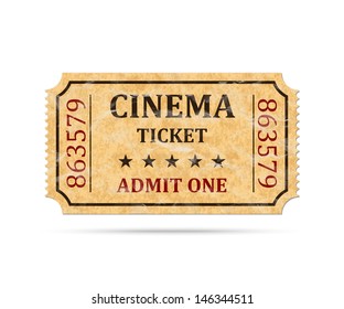 Retro cinema ticket on white background, vector illustration