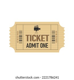 Retro cinema ticket template. Horizontal cinema ticket with barcode.Vector