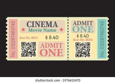 Retro cinema ticket template, isolated on white background. Set of Tickets to theater, concert or other event. Vector illustration in flat style. EPS 10.