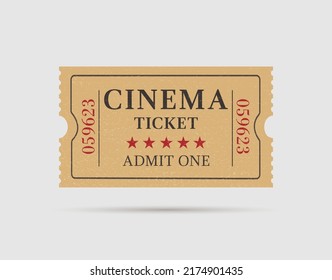 Retro cinema ticket. Vector Illustration of designer on a grey background.