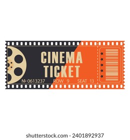 Retro cinema ticket. Vector movie theatre vintage illustration