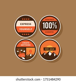 retro circle badges with many element for web templae or pin up button design, vector flat illustration,