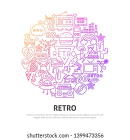 Retro Circle Concept. Vector Illustration of Outline Design.