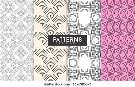 Retro circle cover vector collection. Minimal geometric pattern layouts set.