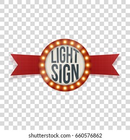Retro circle Light Sign with red Ribbon