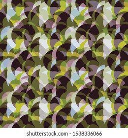 Retro Circle Mosaic Tile Seamless Pattern. Hand Drawn Textured Geo Background. Retro 1960s Style Tiled Kitchen Textile, Packaging, Wallpaper. Color Block Transparent All Over Print in Vector Eps 10 