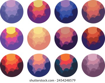 Retro círculo atardecer Clipart fondo Plantillas de Vector