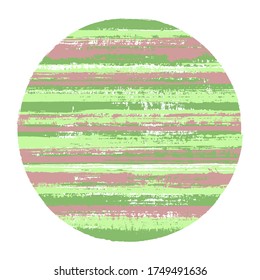 Retro circle vector geometric shape with striped texture of paint horizontal lines. Old paint texture disc. Badge round shape circle logo element with grunge background of stripes.