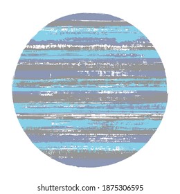 Retro circle vector geometric shape with striped texture of ink horizontal lines. Disk banner with old paint texture. Badge round shape logotype circle with grunge background of stripes.
