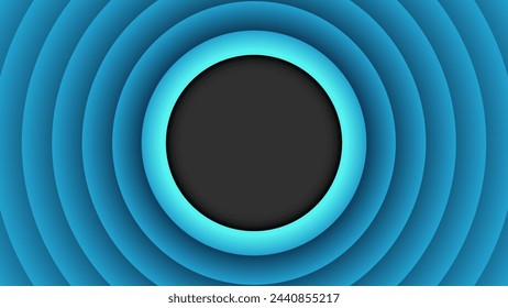 Retro circle wave blue background. Vintage blue cartoon background with a black empty circle in the center