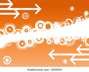 círculos y flechas retro sobre un fondo anaranjado