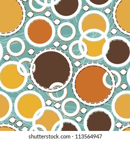 retro circles brown, yellow, orange on turquoise background  seamless pattern