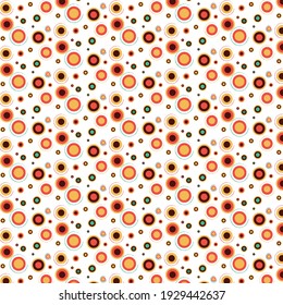 Los círculos retro. Patrón. 70x, 80x. Colores. Tejidos de fábrica. Cortinas. Ropa de cama. Papel de regalo. Papel tapiz para el interior. Dibujando sobre un fondo blanco.